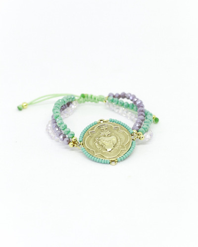 Imagen 1 de 1 de Pulsera 3 Hlos Cristal Medalla Sagrado Corazón