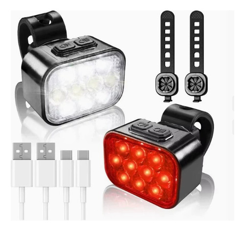Luz Bicicleta Recargable Usb Delantera Y Traser 10+10 Led