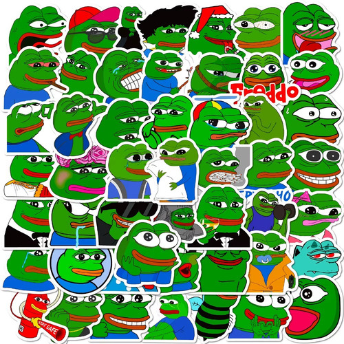 Set 50 Stickers Pepe La Rana Meme Papel Autoadhesivo 5x5 Cm