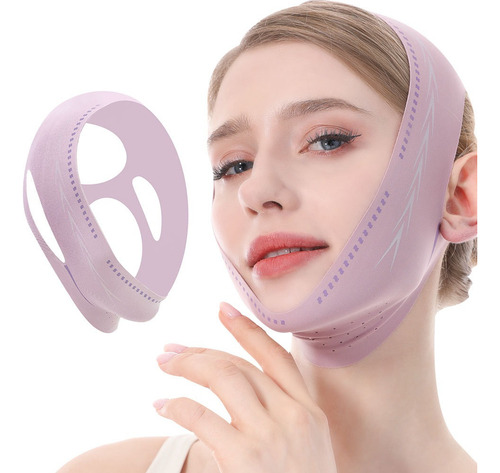 2 Mentonera Faja Forma V Oferta Reduce Arruga Papada Cachete Rosa Púrpura