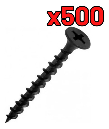 Tornillo Volcanita Zincado Negro 6x1 1/4 Punta Fina 500 Un