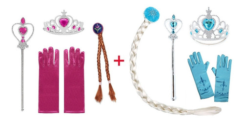 Imagem 1 de 10 de Kit Anna 2 Frozen Acessórios Coroa, Trança, Varinha, Luvas