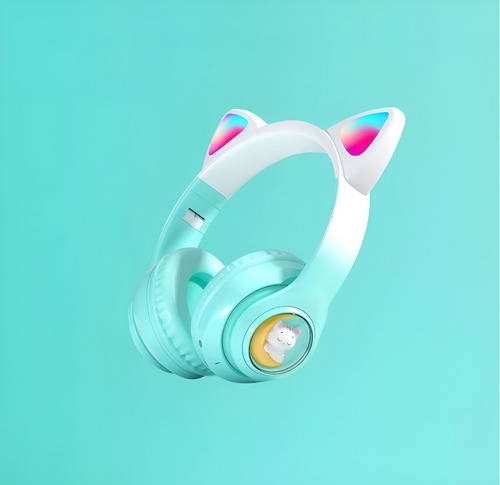 Fone Orelhas Gatinho Infantil Bluetooth Sem Fio Luz Led Cor Verde-claro