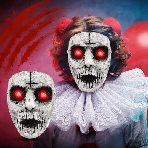 Máscara Assustadora De Halloween Vermelha Com Led Brilhante
