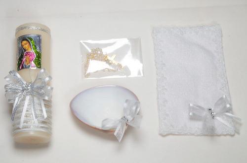 Imagen 2 de 6 de Set Kit Vela Concha Toalla Bautizo Guadalupe Hadas