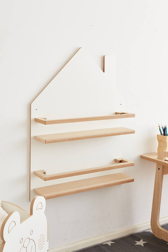 Imagen 2 de 10 de Repisa Casita Colgante Con Estantes Y Sujeta Libros Nordica