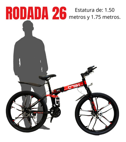 Bicicleta Plegable De Montaña 21 V, Rodada 26 Con Mariconera Rojo Grande