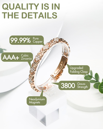 Pulseira Feminina De Cobre Puro, Ajustável, Joia De Trevo