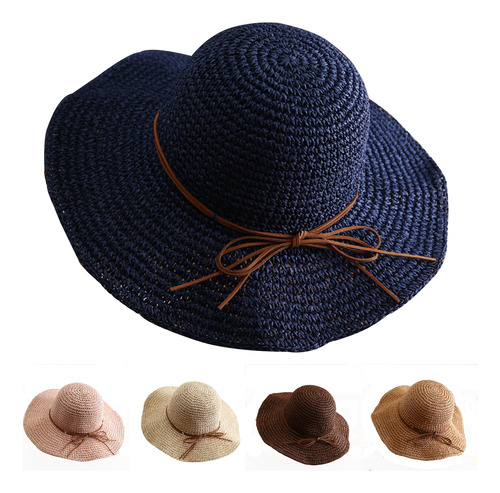 Sombrero De Playa De Paja, Elegante Y Flexible, De Ala Ancha