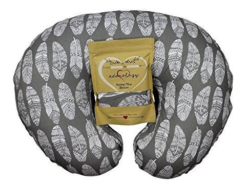 Almohada De Lactancia Funda Plumas Grises Diseño De