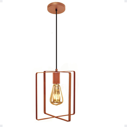 Pendente Lustre Luminária Industrial Sala Retro Quadrado E27 Cor Cobre 110v/220v