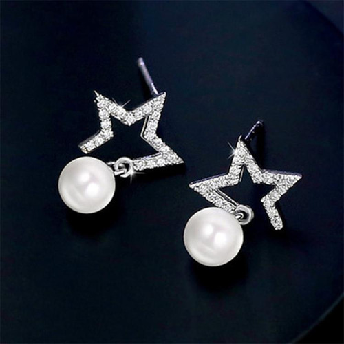 Pendientes De Estrella De Cinco Puntas De Perlas