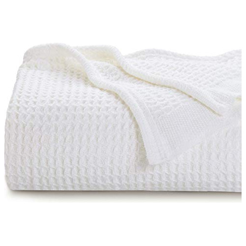 Manta Tejida De Algodon Queen Size Color Blanco 228x228 Cm Blanco Liso