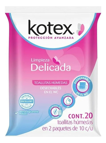 Toallitas Húmedas Kotex Limpieza Delicada 2 Paquetes De 10 C