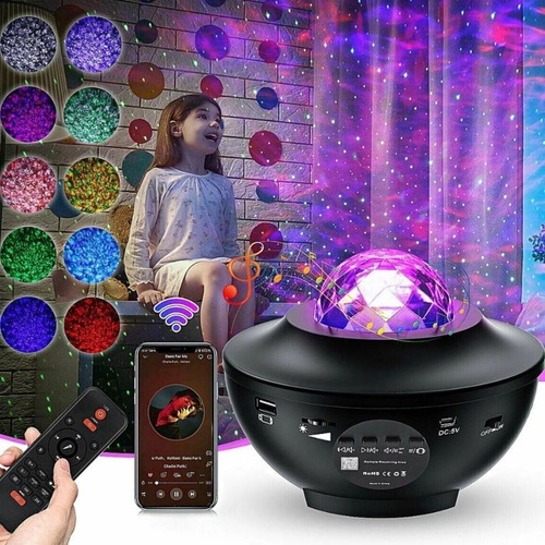 Velador Galaxia Lámpara Giratoria Parlante Bluetooth Control