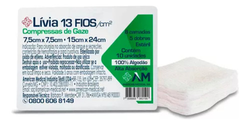 Compressa Gaze Estéril 11 Fios 7,5x7,5 Kit 50 Pacotes 500un Cor Branco