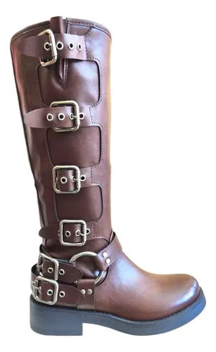 Bota Biker Mujer Exclusiva Moda Tendencia Larga Hebillas | Cuotas sin ...