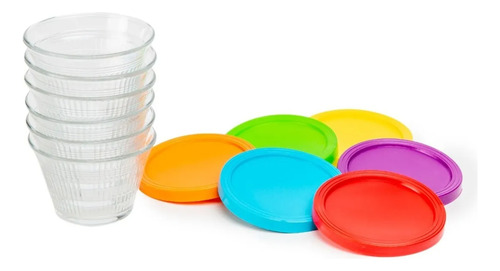 6 Flaneras Refractarias Con Su Tapa Plastico 175ml Colores Blanco