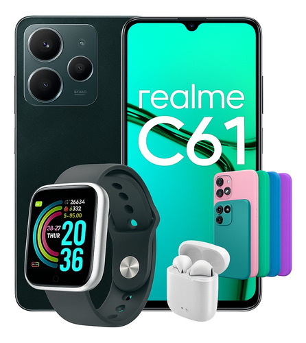 Smartphone Realme C61 256 Gb 8 Gb Ram Nfc Fone  Relogio Capa