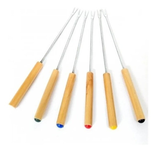 Set 6 Pinchos Fondue 23cm Acero Mango Madera Pinches Palermo