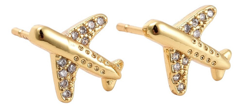 Aros Topo Topito Avión Baño De Oro Zircón Dama Joyas
