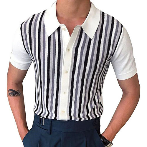 Camisa Deportiva De Punto De Manga Corta Para Hombre, Rayas