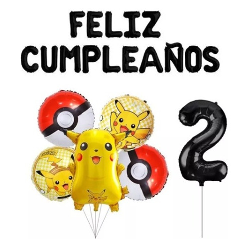 Globos Pikachu Pokemon Numero Cumpleaños Decoración Fiesta