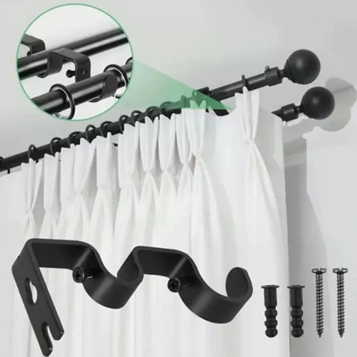 Soporte Set 3 Cortinero Doble Para Pared Ajustable Gancho