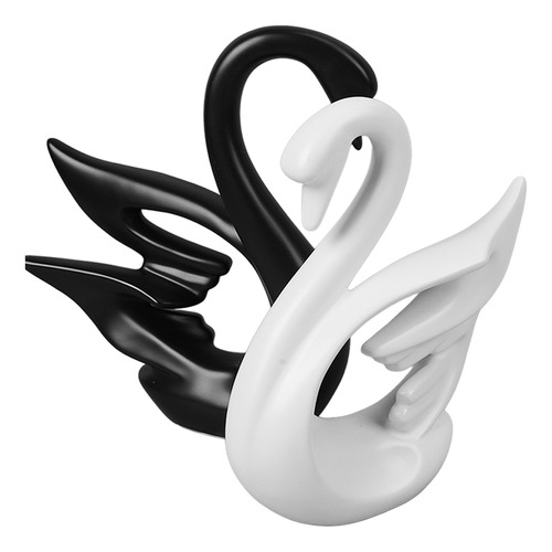 Estatua De Cisne, 2 Piezas, Cerámica Suavizante Blanca Y Neg