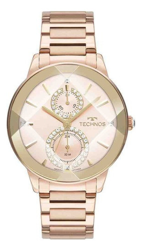 Relógio Technos Feminino Analógico Crystal Rosé 6p73ae/1t Cor da correia Dourado Cor do bisel Dourado Cor do fundo Dourado