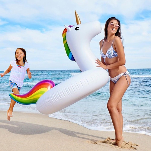 Gran Flotador Inflable De Unicornio Para Alberca Con Purpuri