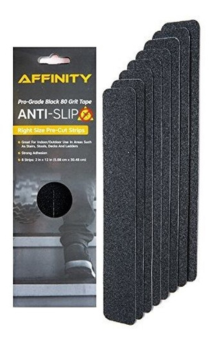 Cinta Antideslizante - Premium Tiras 8 Precortadas, Negro 80