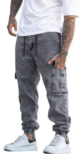 Jean Mom Jogger Cargo Hombre Puño Elastizado 