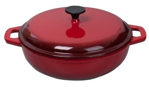 Imagen 2 de 6 de Caldero Con Tapa Cast Iron 30 X 8.5 Cm - Roja - 5 Litros