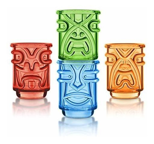 Toque Final 2 Oz. Tiki Shots, Juego De 4 Vasos De Colores (t