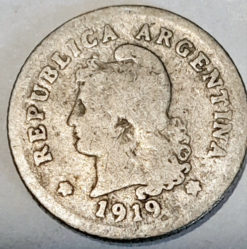 Moneda 10 Centavos 1919 Argentina Níquel 