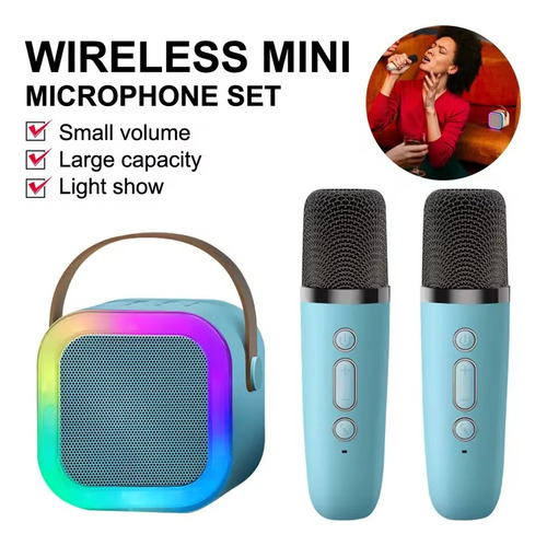 Altavoz Bluetooth Portátil Con 2 Micrófonos Para Karaoke Led