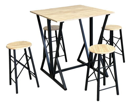 Set Comedor Top Living Mesa Rectangular Ajustable Y 4 Bancos Color Café Y Negro