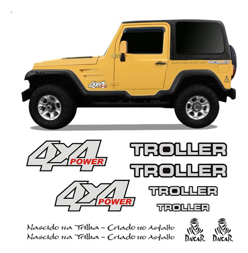 Kit Adesivos Troller 2000/2004 4x4 Power Resinado Preto