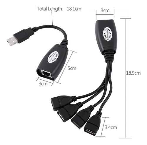 Extensión Ethernet 2.0 Hub Hub De 4 Puertos Usb A Rj45