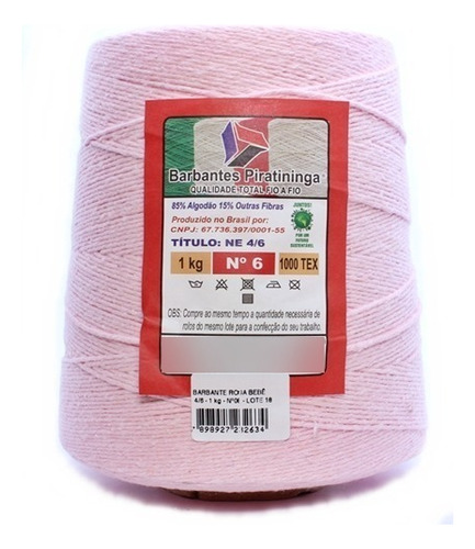 Barbante Colorido Ou Cru 1kg Fio 6 - Escolha As Cores Cor Rosa Bebê