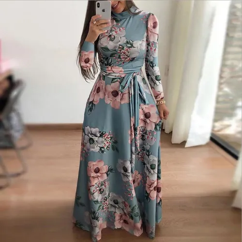 Vestido Largo Con Cordones Y Estampado Casual Oto o invierno