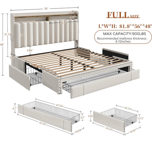 Base De Cama Matrimonial Con Cajones Beige Enhomee