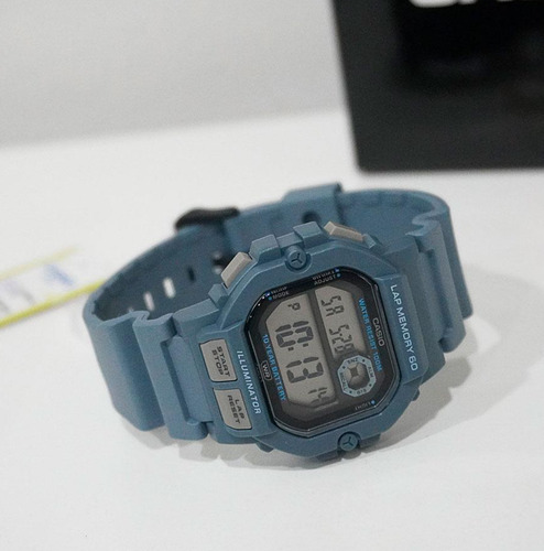 Reloj Casio Ws-1400h-2a Azul Acero Digital Fondo Ámbar Ws-1400h-2a