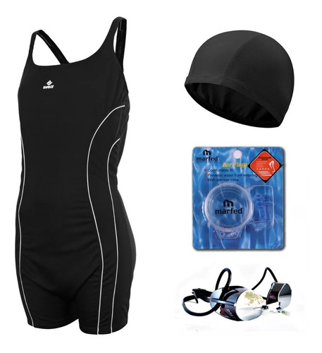 Malla Natacion Mujer C/ Piernas Antiparras Gorra + Tapones 