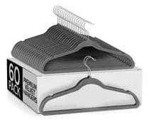 Comprar Set 60 Perchas Terciopelo Adulto 45cm Premuim Gris Oscuro