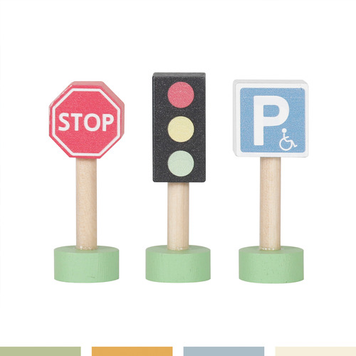 Set Autos De Juguete Tren Pista Y Señaleticas Madera Bandú Multicolor