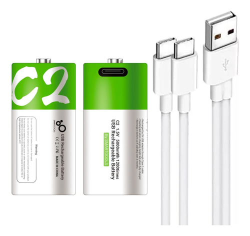 Paquete De 2 Pilas C Oxyglow Recargables Usb C 5600mwh 1.5v Carga Rápida Alta Duración Ideales Para Juguetes, Linternas (verde)