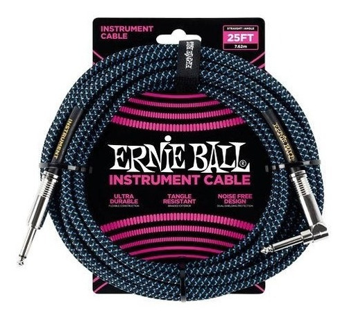 6060 Cable Ernie Ball 7.62 Mts., Negro/azul Neon-recubierto