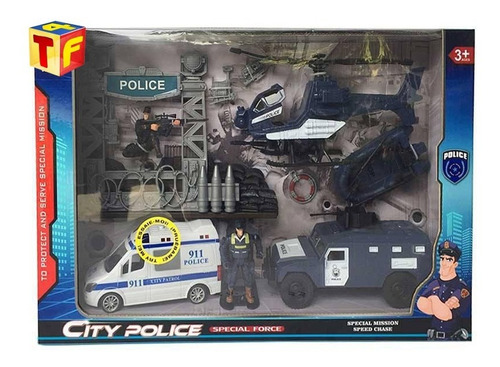 Set De Policia Luzsonido Ambulancia Helicoptero Tanque Gomón